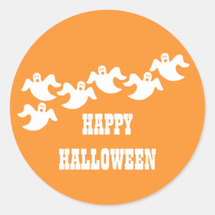 Ghost Party Halloween Stickers, Orange Classic Round Sticker