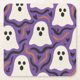 Ghost Pattern Halloween Square Paper Coaster