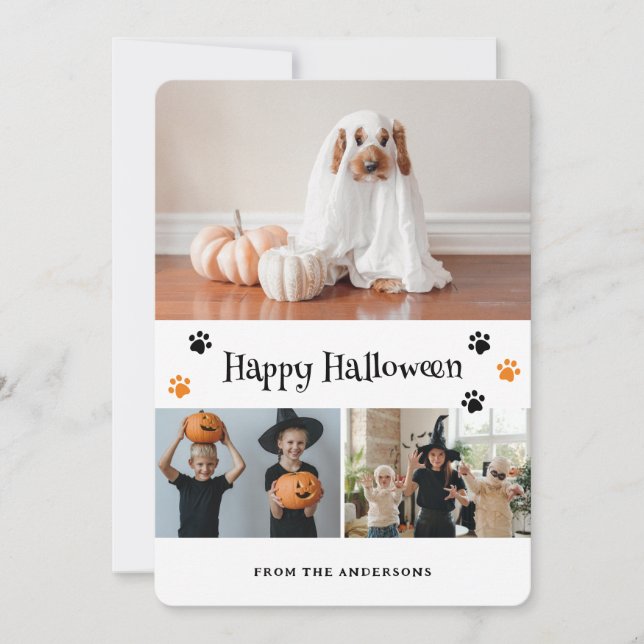 Ghost Paw Prints Photo Halloween Card (Front)
