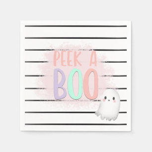 Ghost Peek A Boo Pastel Pink Halloween Birthday Napkin