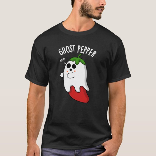 Ghost Pepper Funny Chilli Pun Dark BG T-Shirt (Front)