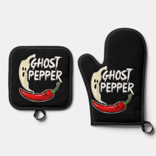 Ghost Pepper Funny Spicy Hot Halloween Ghost Peppe Oven Mitt & Pot Holder Set