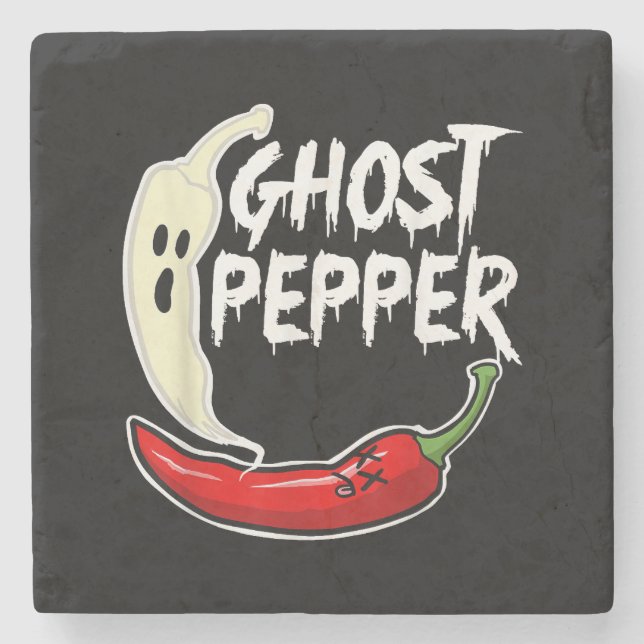 Ghost Pepper Funny Spicy Hot Halloween Ghost Peppe Stone Coaster (Front)