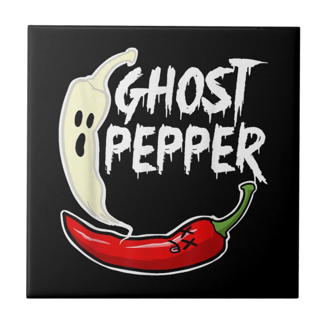 Ghost Pepper Funny Spicy Hot Halloween Ghost Peppe Tile (Front)