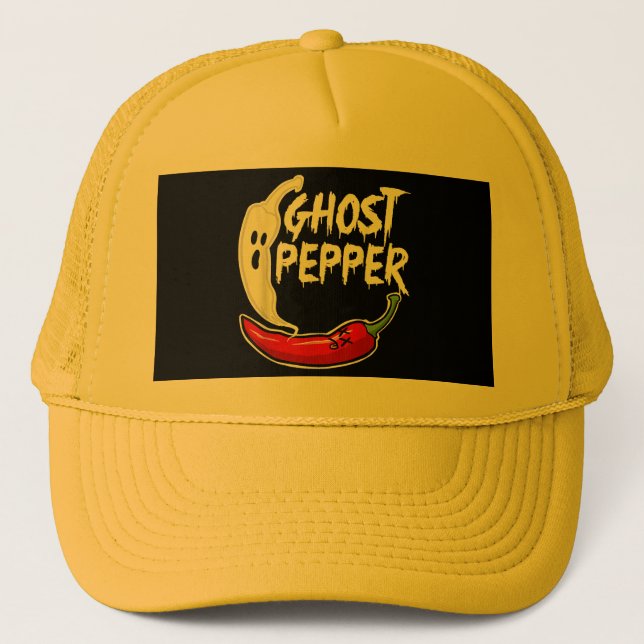 Ghost Pepper Funny Spicy Hot Halloween Ghost Peppe Trucker Hat (Front)