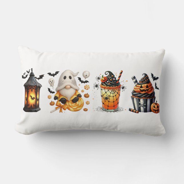 Ghost Pillow: Halloween Fall Decor Lumbar Cushion (Front)