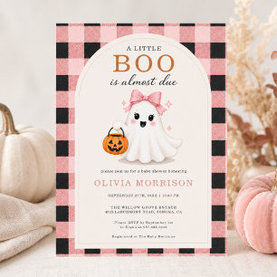 Ghost Pink Bow Girl Little Boo Gingham Baby Shower Invitation