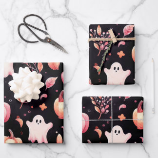 Ghost pink Helloween Wrapping Paper Sheets