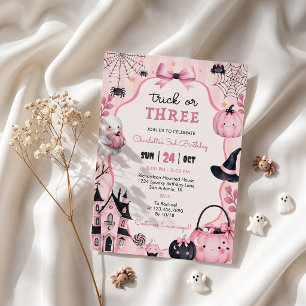 Ghost Pink Pumpkin Girl 3rd Birthday Invitation
