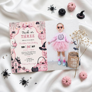 Ghost Pink Pumpkin Girl 3rd Birthday Invitation