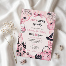 Ghost Pink Pumpkin Girl 4th Birthday Invitation