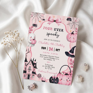 Ghost Pink Pumpkin Girl 4th Birthday Invitation