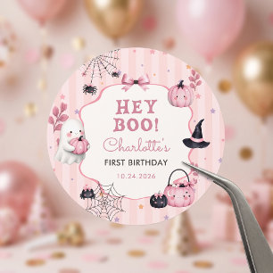 Ghost Pink Pumpkin Girl Birthday Classic Round Sticker