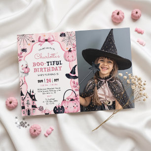 Ghost Pink Pumpkin Girl Birthday Invitation Photo