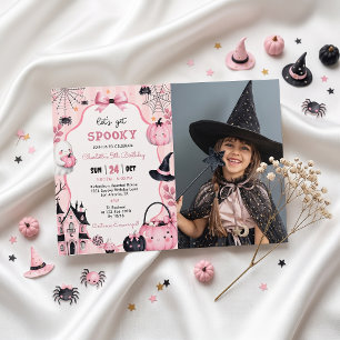 Ghost Pink Pumpkin Girl Birthday Invitation Photo