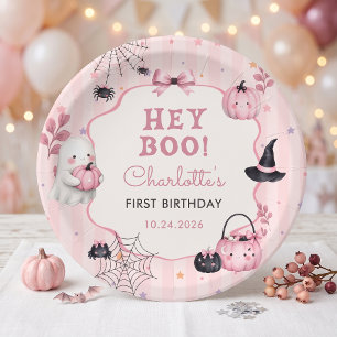 Ghost Pink Pumpkin Girl Birthday Paper Plates