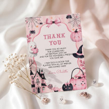 Ghost Pink Pumpkin Girl Birthday Thank You Card