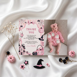 Ghost Pink Pumpkin Girl Birthday Thank You Card