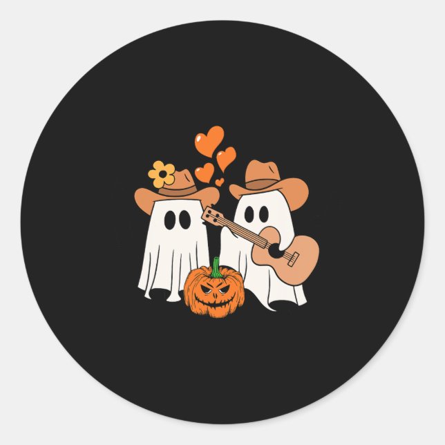 Ghost Playing Guitar For Halloween Lovers  Classic Round Sticker (Front)