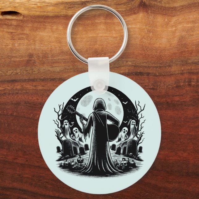 Ghost playing Guitar in graveyard dark art  Key Ring (Back)