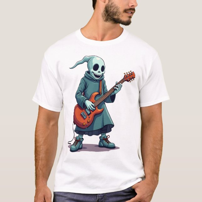 Ghost Playing Guitar � Spooky Music Halloween Tee (Front)