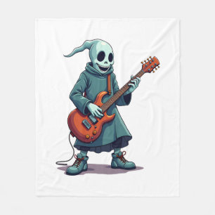 Ghost Playing Guitar � Spooky Music Halloween Tee Fleece Blanket