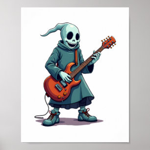 Ghost Playing Guitar – Spooky Music Halloween Tee Poster