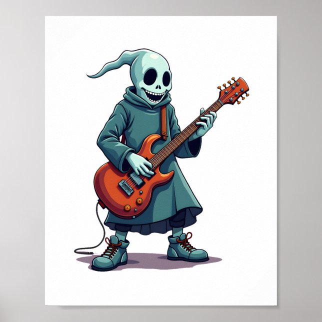 Ghost Playing Guitar – Spooky Music Halloween Tee Poster (Front)