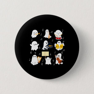 Ghost Playing Musical Instruments Halloween Music 6 Cm Round Badge