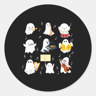 Ghost Playing Musical Instruments Halloween Music  Classic Round Sticker