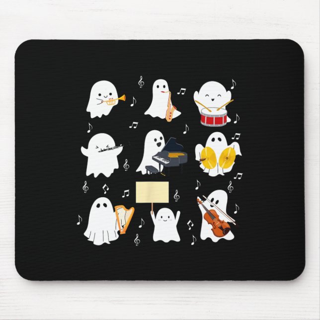 Ghost Playing Musical Instruments Halloween Music  Mouse Pad (Front)