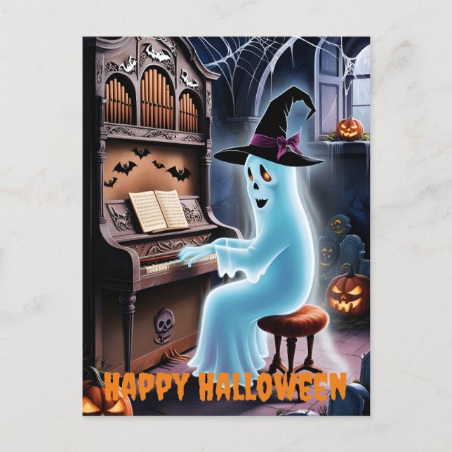 ghost playing oregan holiday postcard (Front)