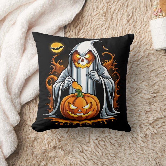 Ghost preps pumpkins for Halloween! Cushion (Blanket)