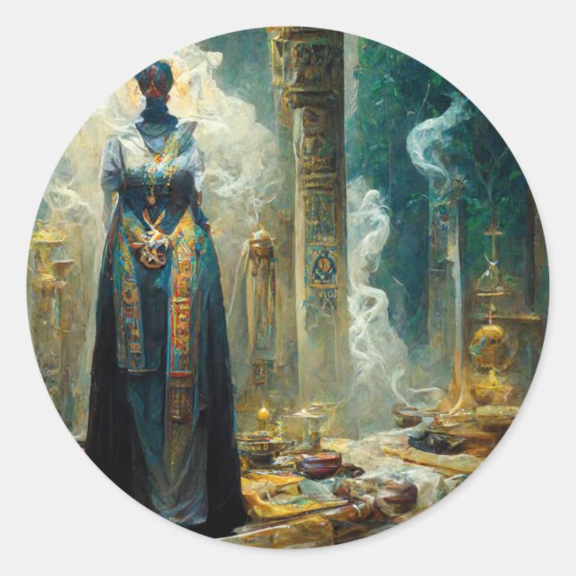 Ghost Priestess Fantasy Classic Round Sticker (Front)