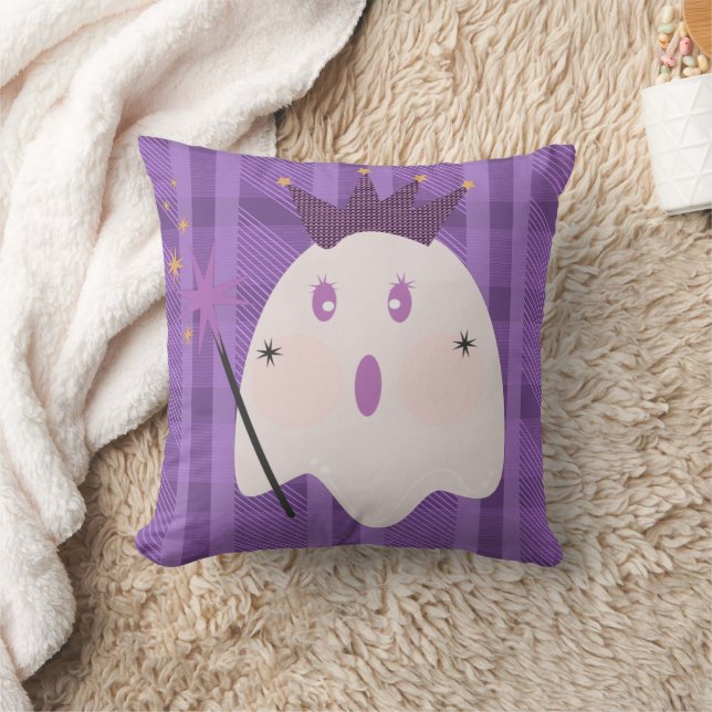 Ghost Princess Purple Plaid Halloween Throw Pillow (Blanket)