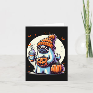 Ghost Pug Pumpkin Drinks Beanie Fall Halloween  Card