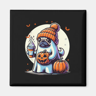 Ghost Pug Pumpkin Drinks Beanie Fall Halloween Magnet