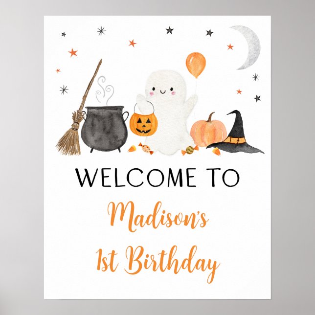Ghost Pumpkin Halloween Birthday Welcome Poster (Front)