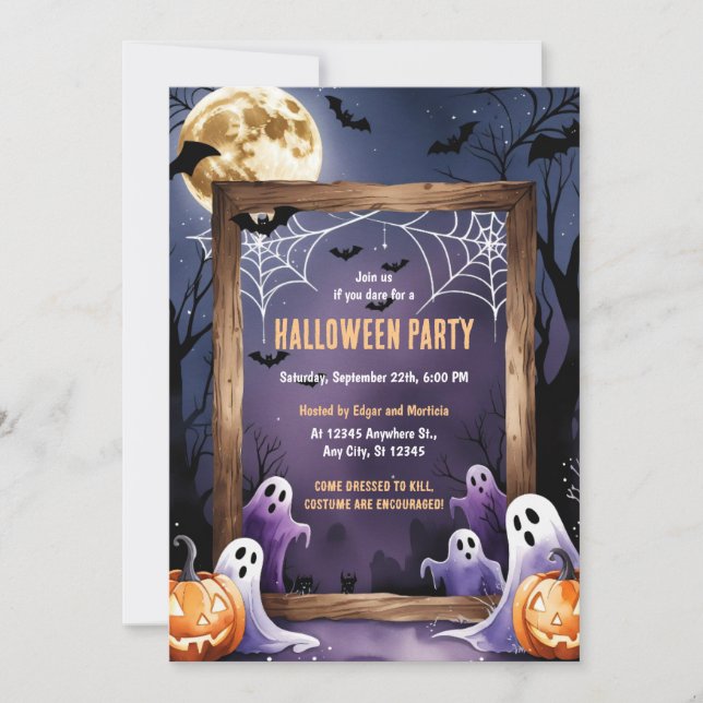 Ghost & Pumpkin Halloween Invitation (Front)