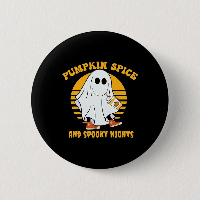 Ghost Pumpkin Spice Latte Fall Vibe Halloween Spoo 6 Cm Round Badge (Front)