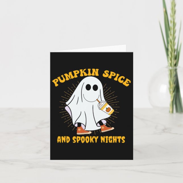 Ghost Pumpkin Spice Latte Fall Vibe Halloween Spoo Card (Front)