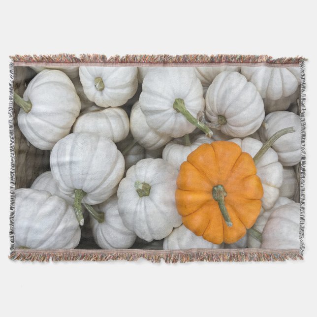 Ghost Pumpkins with a sneaky orange one Throw Blanket (Front)