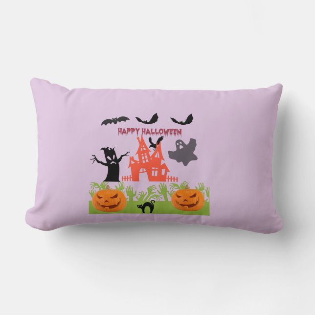 Ghost/Raven Soaring Above Haunted Mansion Lumbar Cushion (Front)