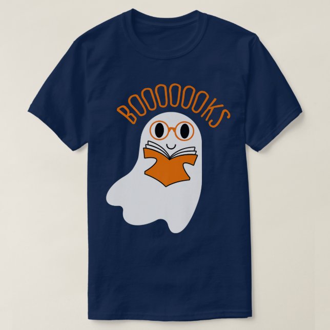 Ghost Reading A Book Funny Halloween Reading Book  T-Shirt (Design Front)