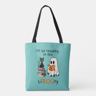 Ghost Reading A Book Tote Bag and Black Cat Friend