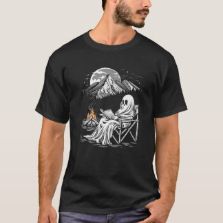 Ghost Reading Book Camping Nature Halloween Premiu T-Shirt