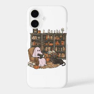 Ghost Reading Book Cat lover Halloween