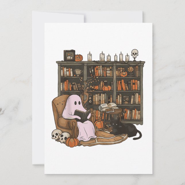 Ghost Reading Book Cat lover Halloween  (Front)