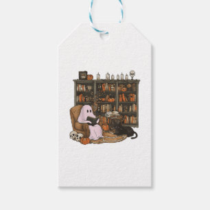 Ghost Reading Book Cat lover Halloween  Gift Tags
