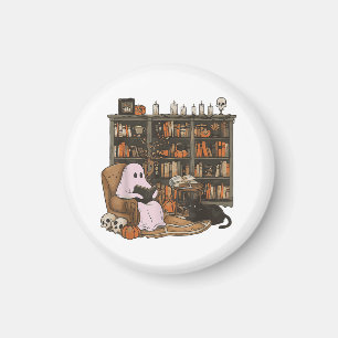 Ghost Reading Book Cat lover Halloween  Magnet